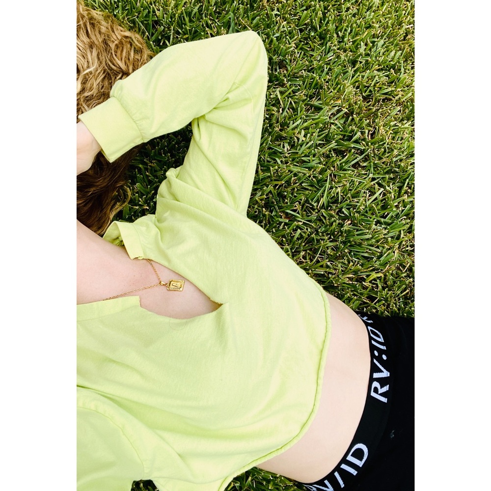 UPCYCLED Vintage Neon Green Long Sleeve V-Neck Tee